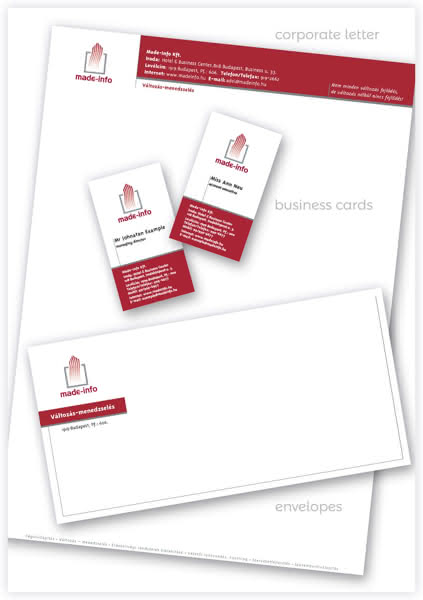 business cards, letter and envelopes