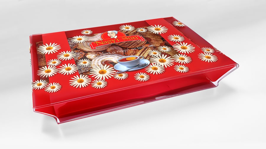 tray with plastic wrapper